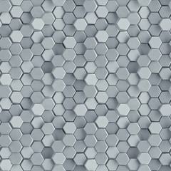 Seamless pattern of gray concrete hexagons 3D render