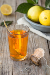 Tea in a glass cup lemon  , retro 