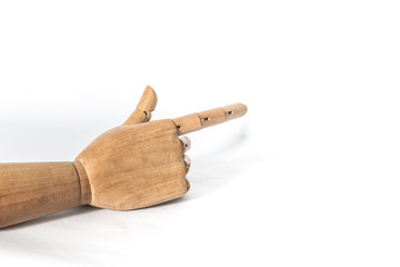 Wooden hand on a white background. With copyspace.