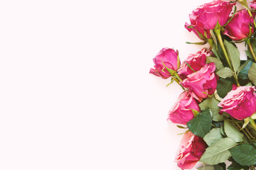 Flowers composition. Roses flowers on white background. Flat lay, top view, copy space. - Image