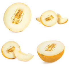 Collage of ripe melon isolated on a white background