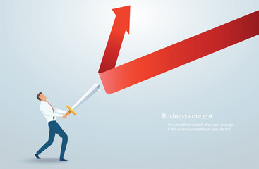 businessman holding sword to protecting arrow down vector illustration