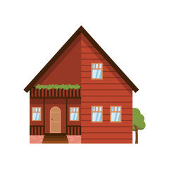 Wooden modern two-storied house isolated on white background