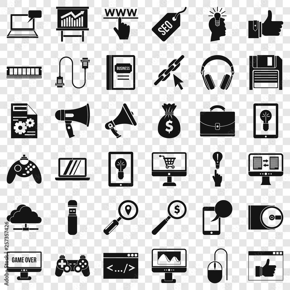 Poster web mobile icons set. simple style of 36 web mobile vector icons for web for any design