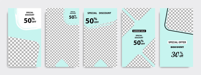 Modern minimal square stripe line shape template in turquoise green and white color with frame. Corporate advertising template for social media stories, story, business banner, flyer, and brochure.