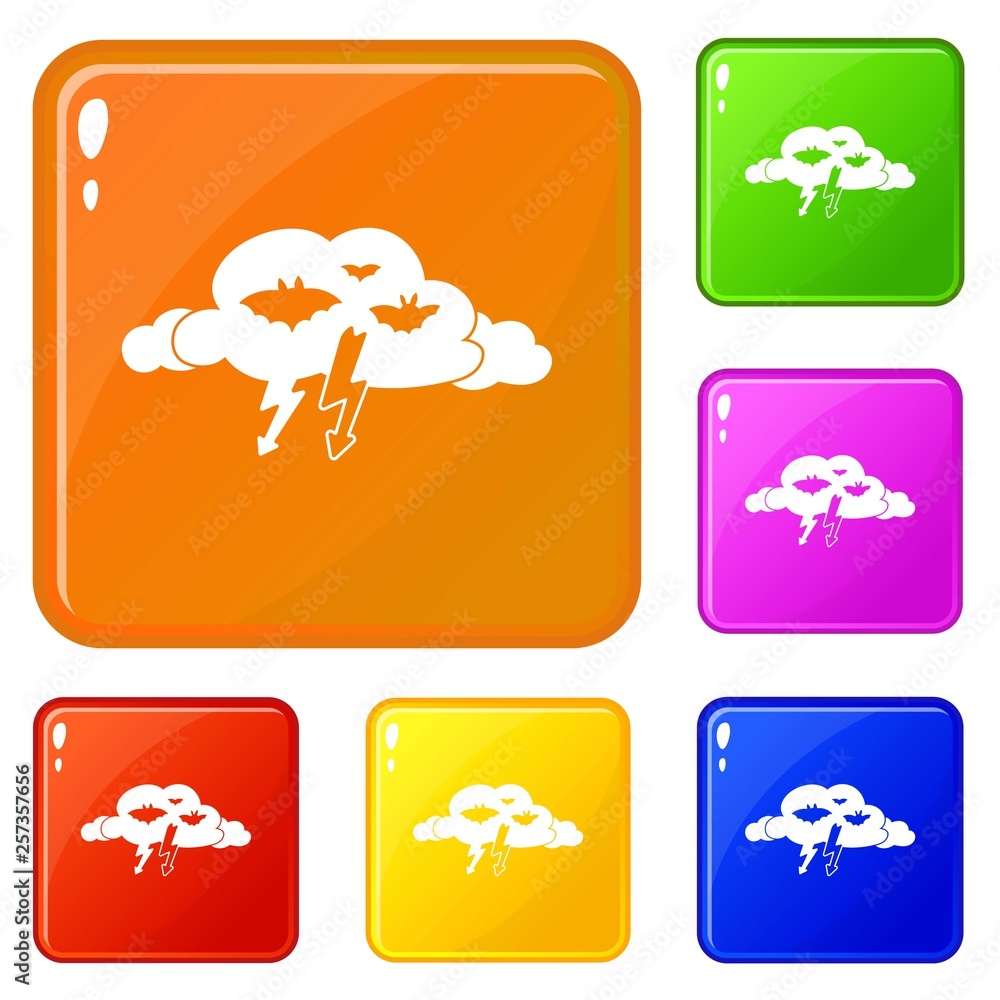 Poster light clouds icons set collection vector 6 color isolated on white background