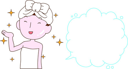 Illustration of a cute lady who is washing the face as after bathing with Bubble Callout