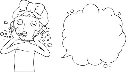 Illustration of a cute lady who is washing the face as after bathing with Bubble Callout outline 
