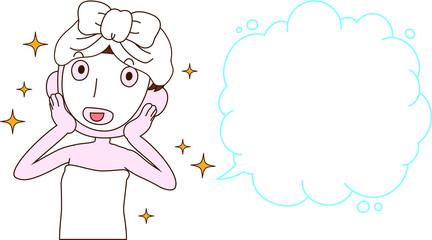 Illustration of a cute lady who is washing the face as after bathing with Bubble Callout