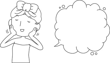 Illustration of a cute lady who is washing the face as after bathing with Bubble Callout outline 