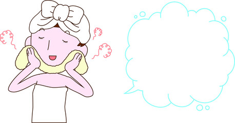 Illustration of a cute lady who is washing the face as after bathing with Bubble Callout