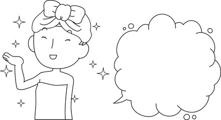 Illustration of a cute lady who is washing the face as after bathing with Bubble Callout outline 