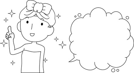 Illustration of a cute lady who is washing the face as after bathing with Bubble Callout outline 