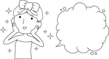 Illustration of a cute lady who is washing the face as after bathing with Bubble Callout outline 