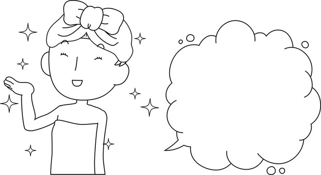 Illustration of a cute lady who is washing the face as after bathing with Bubble Callout outline 