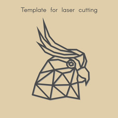 Template animal for laser cutting. Abstract geometric cockatoo for cut. Stencil for decorative panel of wood, metal, paper. Vector illustration.