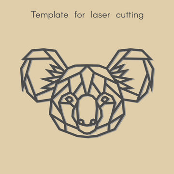 Template animal for laser cutting. Abstract geometric koala for cut. Stencil for decorative panel of wood, metal, paper. Vector illustration.