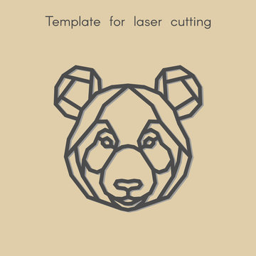 Template animal for laser cutting. Abstract geometric panda for cut. Stencil for decorative panel of wood, metal, paper. Vector illustration.