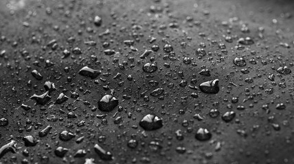 Rain Water droplets on black waterproof fabric - obrazy, fototapety, plakaty