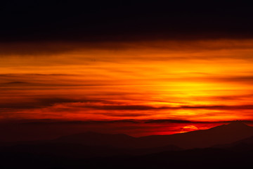 Beautiful sunset over mountains layers in Umbria (Italy)