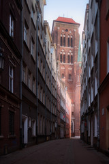 Fototapeta na wymiar St. Mary's Church. View from Kaletnicza street. Gdansk, Poland