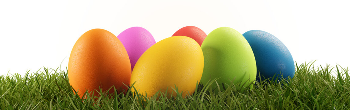 colorful Easter eggs green grass 3d-illustration