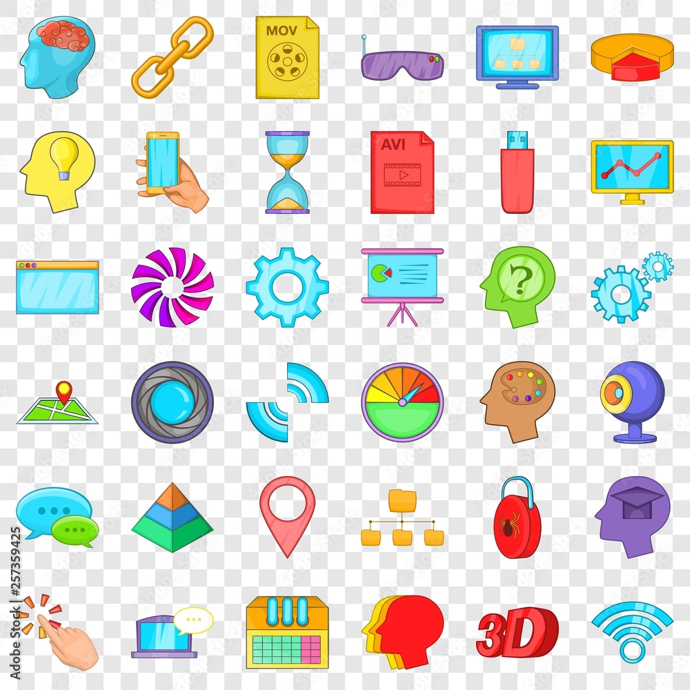 Poster web usb icons set. cartoon style of 36 web usb vector icons for web for any design