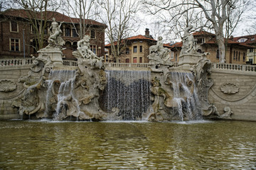 Fountain on the Valentino park Square in Torino, Italy