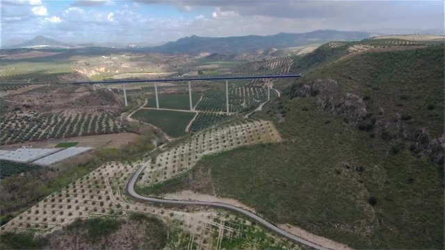 The A-45 highway crossing the Genil river near Malaga. Beautiful aerial videos of this nice Spanish landscape.