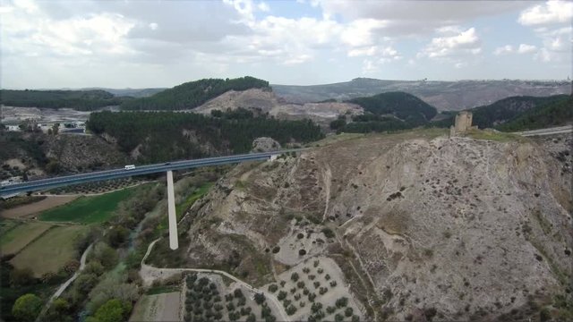 The A-45 highway crossing the Genil river near Malaga. Beautiful aerial videos of this nice Spanish landscape.
