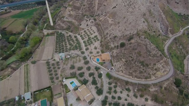 The A-45 highway crossing the Genil river near Malaga. Beautiful aerial videos of this nice Spanish landscape.
