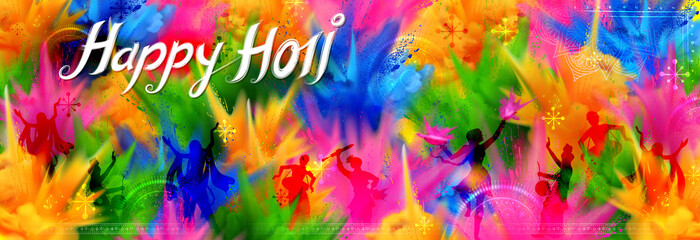 colorful promotional background for Festival of Colors celebration with message in Hindi Holi Hain meaning Its Holi