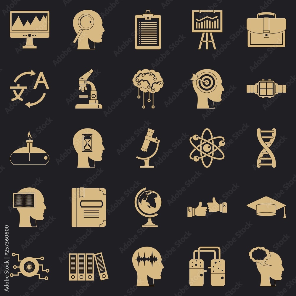 Poster world knowledge icons set. simple set of 25 world knowledge vector icons for web for any design