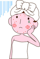 Illustration of a cute woman with rough skin as after bathing
