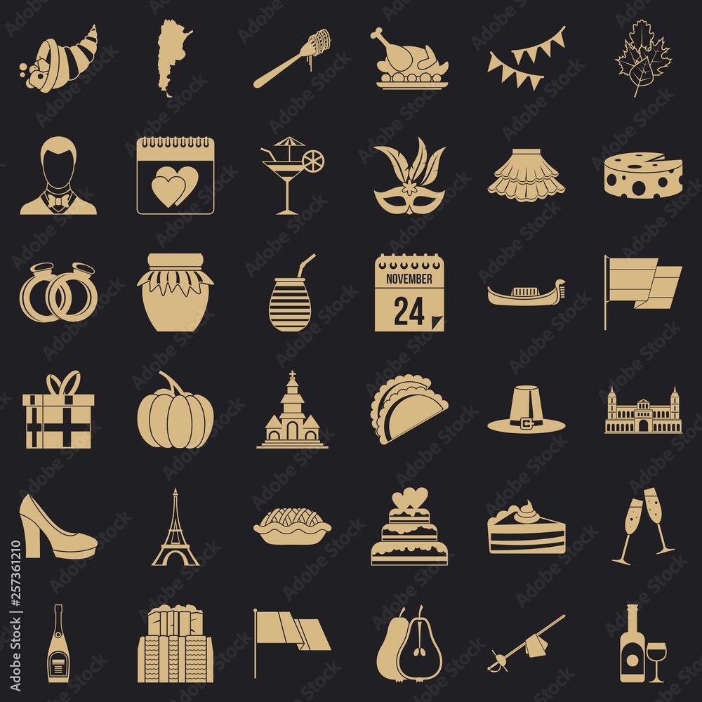 Poster autumn wine icons set. simple style of 36 autumn wine vector icons for web for any design