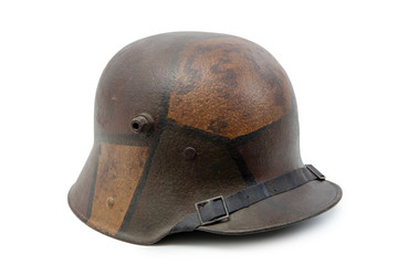 German World War One (Stahlhelm) military helmet on white background