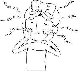Illustration of a cute woman with rough skin as after bathing outline 