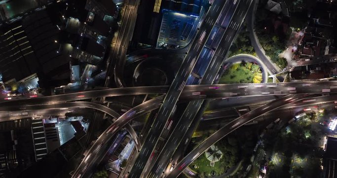 Aerial nocturnal hyperlapse of traffic in a freeway in Mexico City