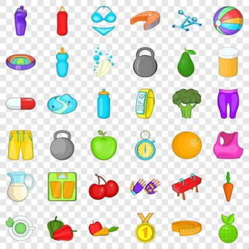 Wellness icons set. Cartoon style of 36 wellness vector icons for web for any design