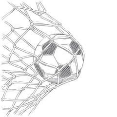 Football / Soccer goal. Ball in net. Hand drawn style background. - 257362676