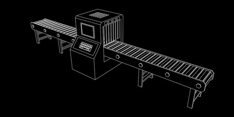 Empty conveyor belt with monitor. Vector outline illustration