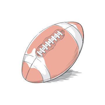American football or rugby ball equipment. Leather sporting item with stitches.