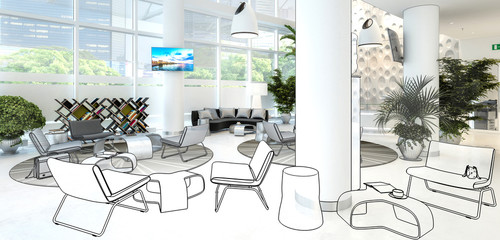 Project of a Contemporary Waiting Lounge (panoramic) - 3d visualization