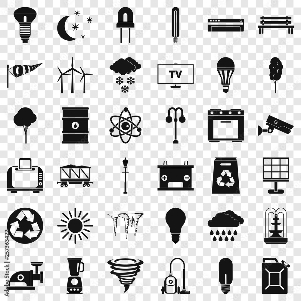 Poster windmill icons set. simple style of 36 windmill vector icons for web for any design