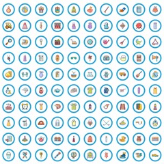 100 miscellaneous goods icons set. Cartoon illustration of 100 miscellaneous goods vector icons isolated on white background