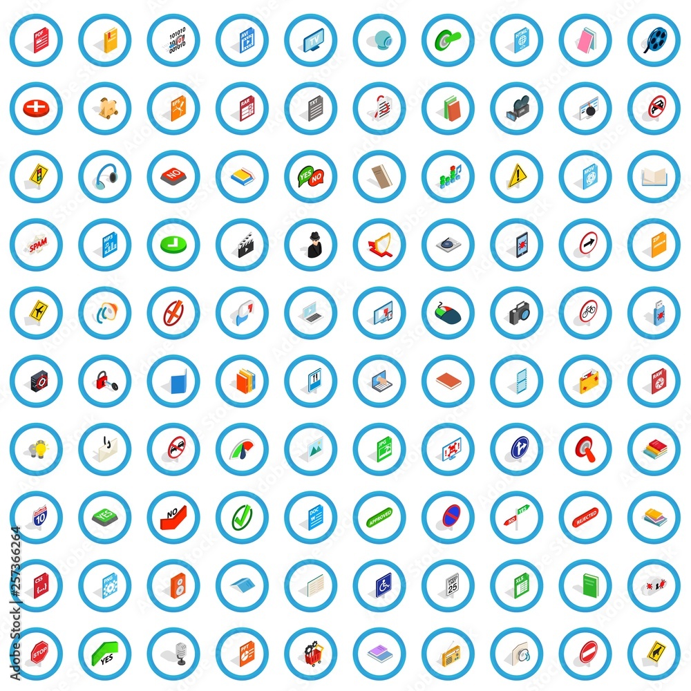 Poster 100 mobile app icons set in isometric 3d style for any design vector illustration