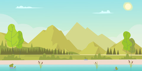 Mountain landscape with a dawn, an elongated format for the convenience of using it as a background.