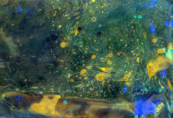 Fototapeta na wymiar abstract black green yellow fluid art marble texture, acrylics