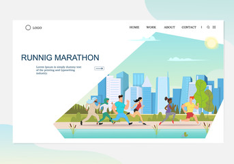 Running People Characters in the Park, City Marathon for Web Page and Mobile Website