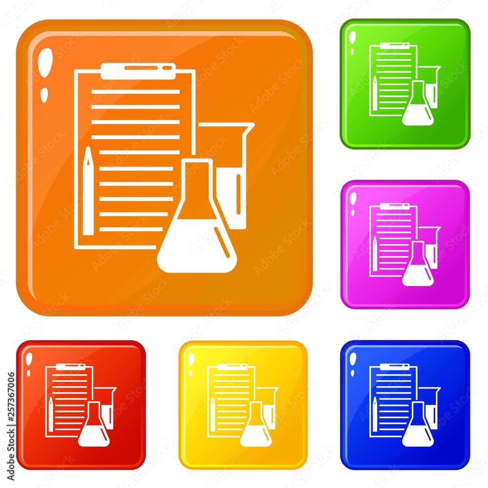 Poster checklist chemistry lab icons set collection vector 6 color isolated on white background